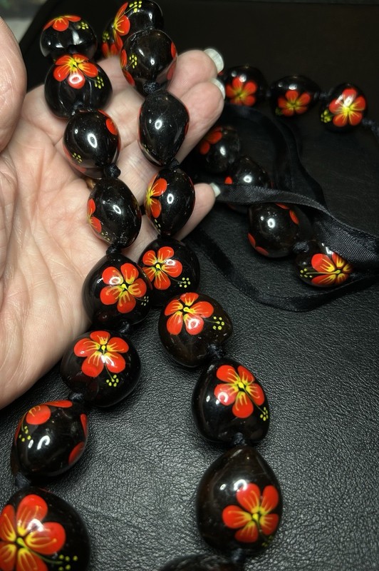 Kukui Nut Lei Hibiscus Red Flower Necklace Hawaiian Wedding Luau Graduation