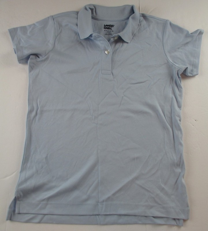 LANDS END Blue School Uniform Short Sleeve Polo Shirt Girl M 10-12 NEW