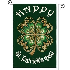 Happy St Patricks Day Garden Flag 12x18 Inch Double Sided Outside, Shamrock Luck