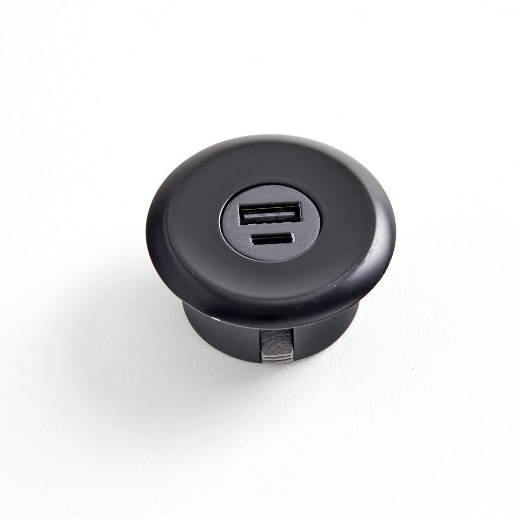 Prise encastrable USB-C charge rapide et USB-A finition noir mat 16A