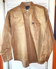 Wrangler Cowboy Cut Work Shirt Pearl Snaps Mens 2XL Beige Twill Firm LS Starched