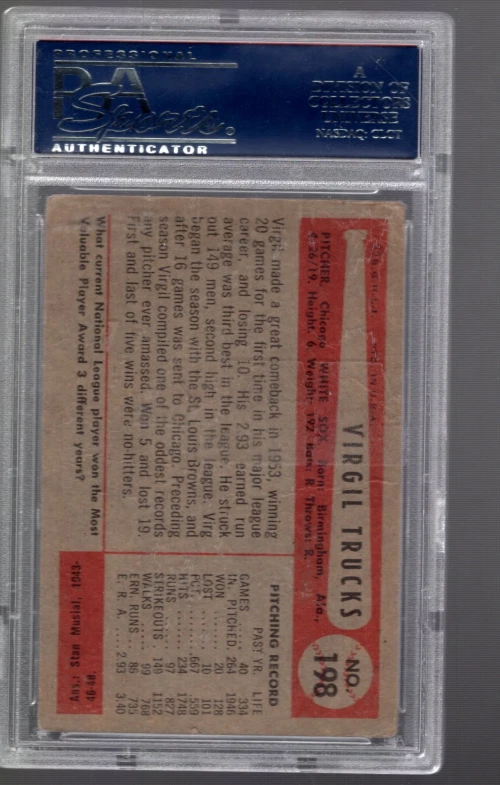 SLA407- 1954 Bowman #198 Virgil Trucks - PSA Poor (1) - Image 2 of 2