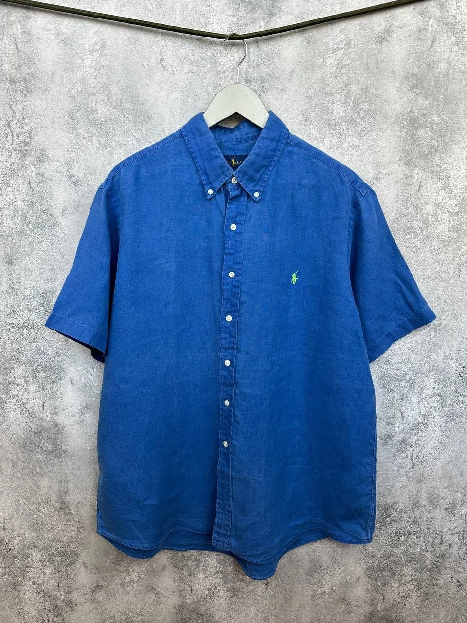 Ralph Lauren 100% Linen Shirt Button Up Blue Button Down Short Sleeve Size XL