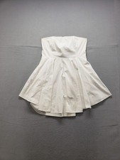 Express Women Mini Dress L White Ruffle Off Shoulder Back Tie Stretch Party Wear