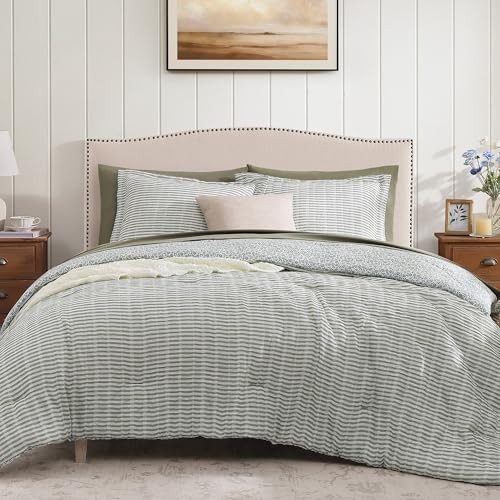 Comforter Set - 7 Pieces Green Gauze Muslin Bedding Sets for