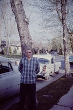 JUNE 1961 Street Scene Man With Glasses Classic Cars Slide CO-F