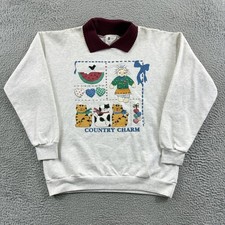 Vintage Cat Sweatshirt Womens Medium Cottagecore Novelty Teacher 90s Grandma USA
