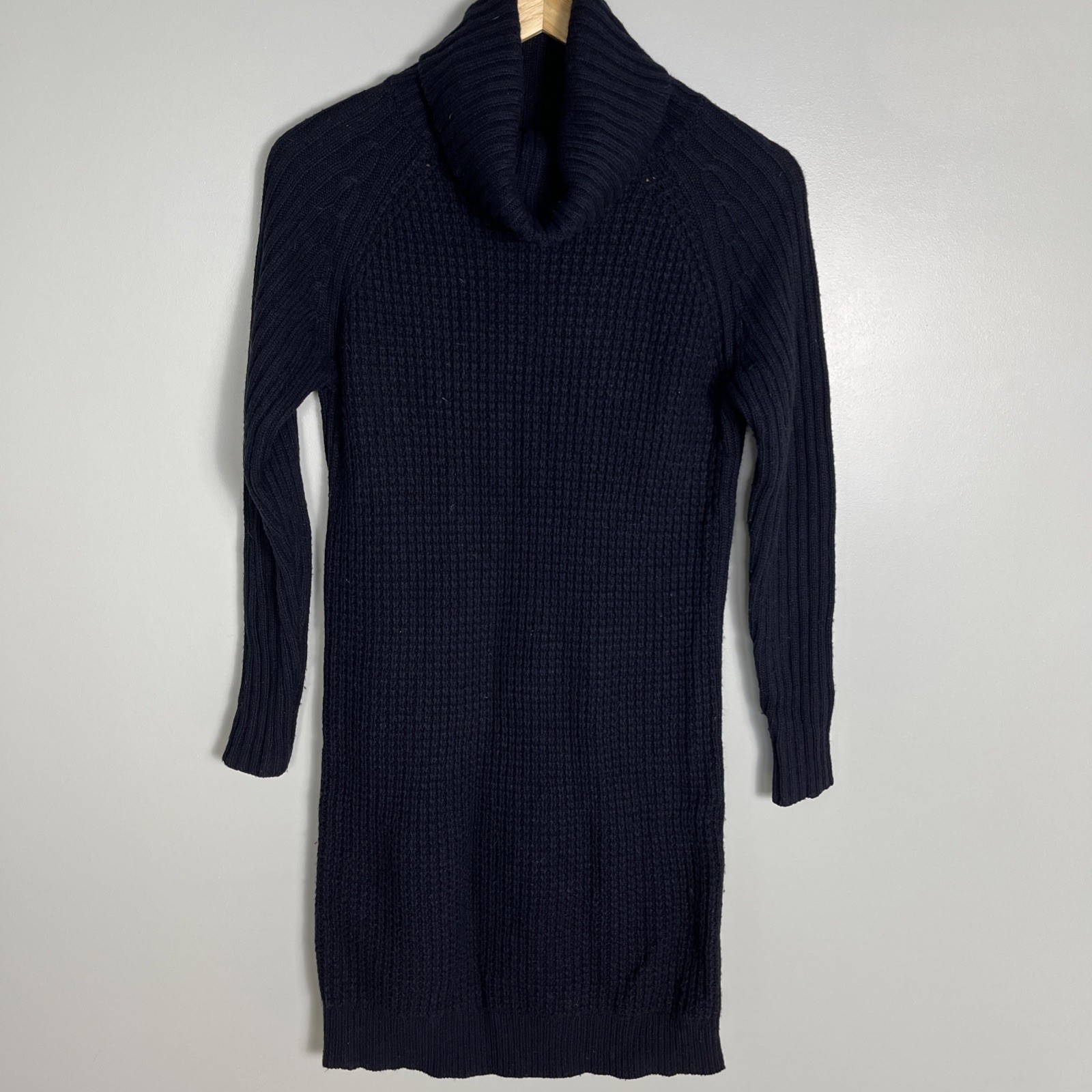 Uniqlo Women's Sz XS Long Sleeve Knit Pullover Turtleneck Sweater Dress Black thumbnail 2