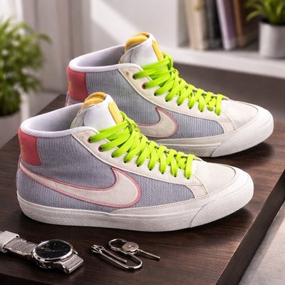NIKE BLAZER MID 77 GREY-WHITE-SPORT RED MENS SZ 8 [CW5838-022] - GREEN LACES