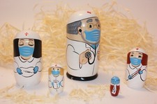 Doctors Pandemic Gift 5 Pieces 4" Handmade Funy Self Isolation Matryoshka