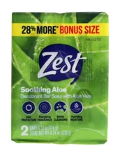 ZEST SOOTHING ALOE  DEODORANT BAR SOAP  WITH Aloe Vera - 4 BARS BONUS SIZE 2 Pk