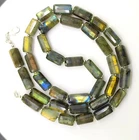 Natural Rainbow Fire Labradorite 13 to 15 mm Faceted Tube Nuggets Necklace 22"