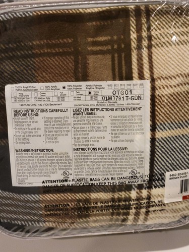 SEALY Heated Plush Throw - Brown plaid - With Digital Controller 100% polyester - Picture 3 of 7