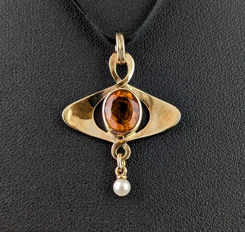 Vintage Citrine and Pearl pendant, 9ct gold, Art Nouveau style - 第 6/10 張圖片