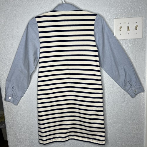 VINEYARD VINES Girls Large 14 Ivory Navy Stripe Oxford Long Sleeve Shirt Dress - Picture 3 of 16