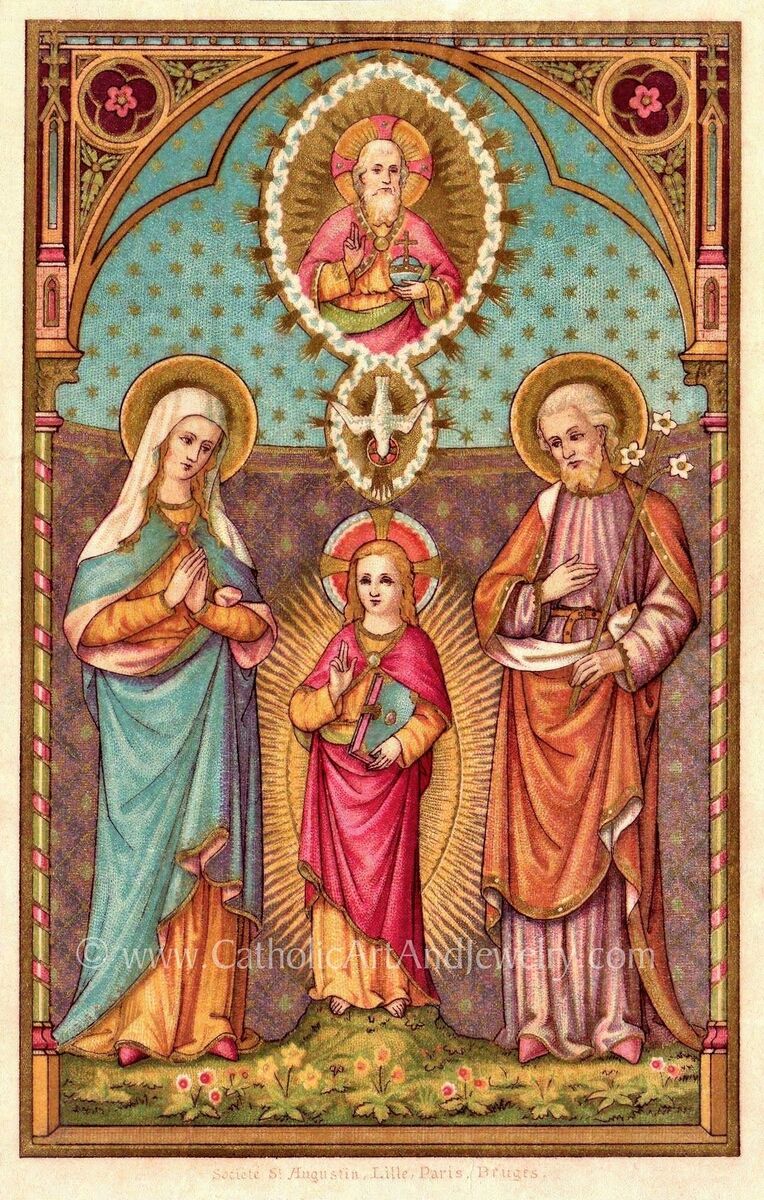 西洋アンティーク宗教画(印刷物　HOLY FAMILY) The Holy Family – Based on an Vintage Holy Card – Catholic