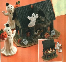 HAUNTED HOUSE HALLOWEEN CANDY DISH PLASTIC CANVAS PATTERN INSTRUCTIONS