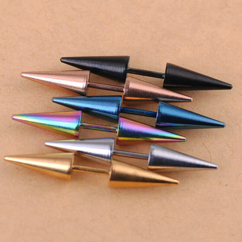 1 par de pendientes punk de acero inoxidable de moda para hombre con remache y espiga pendientes Foto 3 de 4