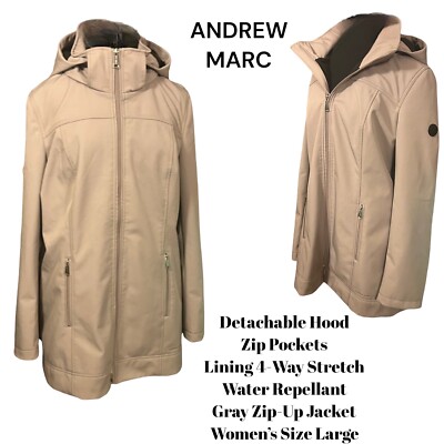 Andrew Marc Detachable Hood 4way Stretch Water Repellant Gray