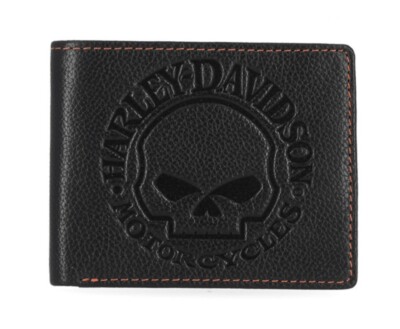 Harley Davidson Men's Classic Pebble Leather Skull Passcase Wallet MWM005/08