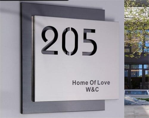 STAINLESS STEEL HOUSE NUMBER DOOR SIGN LASER ENGRAVED NAMEPLATE AS DESIRED - Picture 1 of 5