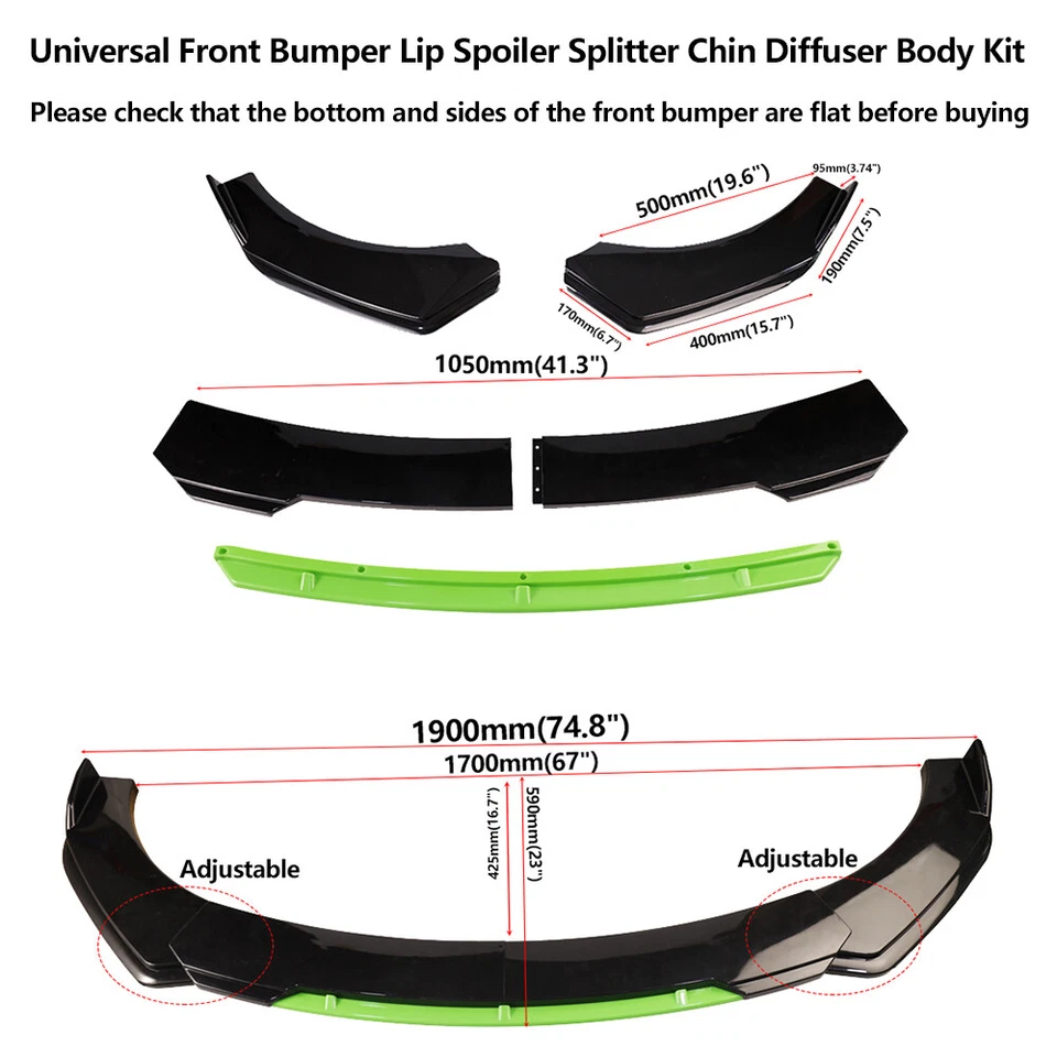 For Dodge Durango Front Bumper Lip 86" Side Skirt Rear Bumper Lip Black Green - Image 2 of 4