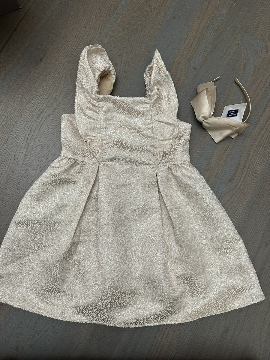 NEW Janie and Jack girl gold metallic sparkle ruffle HOLIDAY Dress bow SET  3T 3 | eBay