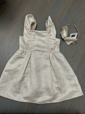 NEW Janie and Jack girl gold metallic sparkle ruffle HOLIDAY Dress bow SET 3T 3