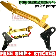 FLAT FACED BLACK POLYMER TRIGGER + GOLD BAR Gen 1 2 3 4 GLOCK 17 19 22 23 26 34