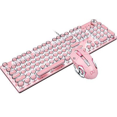 Mechanical Gaming Keyboard and Mouse Combo, Retro Steampunk Vintage Typewrite...