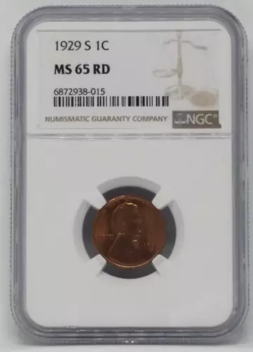 1929-S Lincoln Wheat Cent 1c, Penny - Graded NGC MS 65 RD