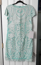 JS Collections Womens Soutache Scroll Embroidered Sheath Dress Sz 16 Green NEW