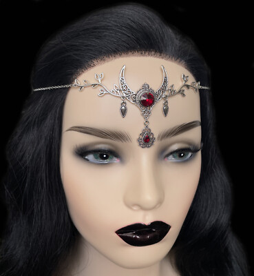 Crystal moon headpiece headdress Halloween costume jewelry crown wicca pagan Wiccan Pagan Crescent Moon Priestess Ritual Circlet Crown  main image 4