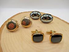 Vintage lot assorted cufflinks Gold plated Gray Black w 12K gold filled 3 pairs