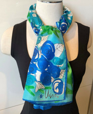 Vintage VERA Long Blues Floral SCARF 37cm x 111cm Acetate