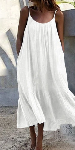 Damen Träger langes Kleid Sommer Strand locker locker locker langes Shirtkleid - - Bild 4 von 30