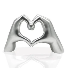 Silver Heart Hands Sculpture Aesthetic Decor for Living Room Bedroom Bookshel...