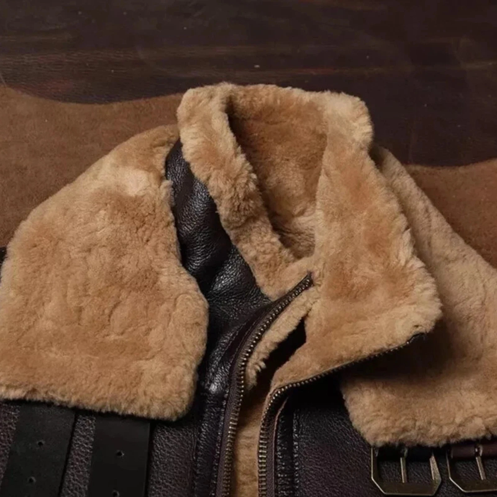 Mens B3 Aviator Shearling Leather Jacket Brown Flight Bomber Coat Christmas Gift image 6