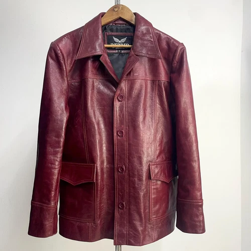 Authentic Fight Club Tyler Durden Red Leather Coat Brad Pitt Cosplay Leather - product listing photo