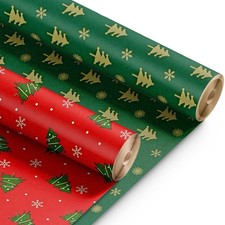 Kraft & Co 2 Pack Christmas Wrapping Paper Roll, Cristmas Tree Design, 25m