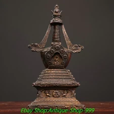 9.4"Old Tibet Bronze Gilt Shakyamuni Amitabha Buddha Beast Buddhist pagoda Tower