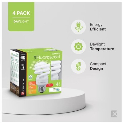 Energy-Efficient 13W CFL Bulbs, Daylight White, 4 Pack