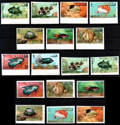 Qatar 1965, Mi#72-88 B, Sc#69-85. imperf., fish, marine life, MNH! VERY SCARCE!