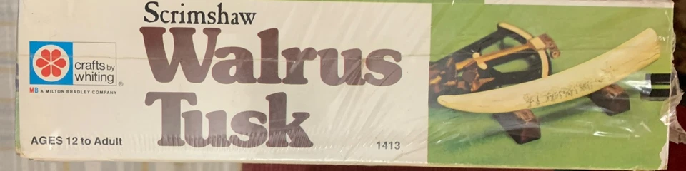 Kit Scrimshaw Colmillo de Morsa Milton Bradley Hacer y Exhibición Reproducción Arte Esquimal Foto 3 de 4