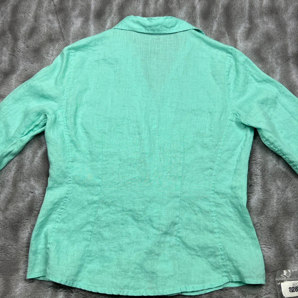 Camisa David N para mujer mediana verde menta con botones de lino top playero Lagenlook costero Foto 2 de 4