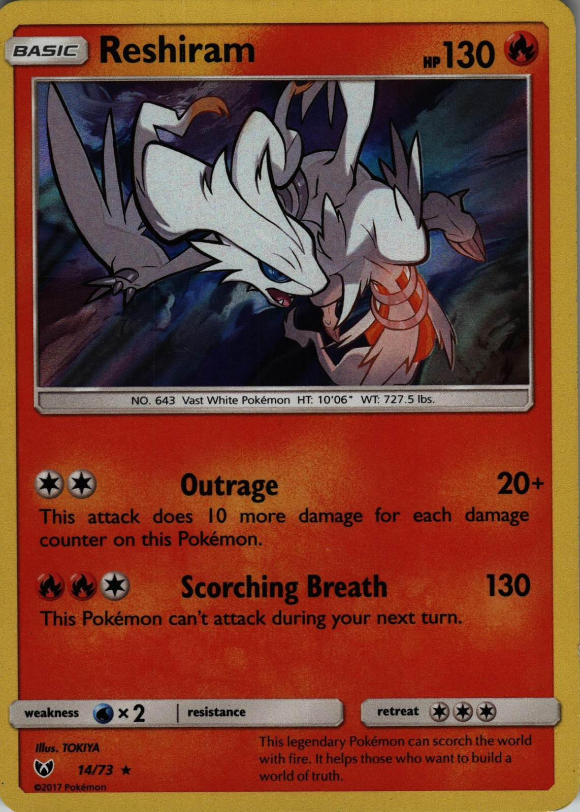 Reshiram 14/73 Holo Rare Shining Legends Pokemon Holo Lightly Played
