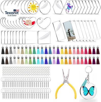251PCS Blank Keychains for Vinyl, Acrylic Blanks Bulk with 5 Shapes Clear Acryli