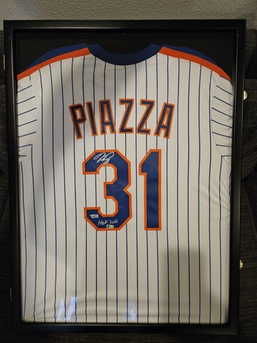Mike Piazza Autograph, Framed Mets Pinestripe Jersey! With "HoF 2016 " Script