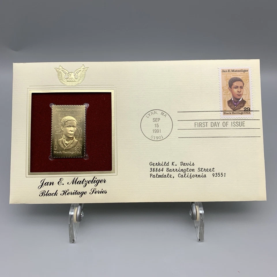 Vintage 1991 Black Heritage Jan Matzeliger Gold Stamp Cover First Day Issue USPS - Image 3 of 4