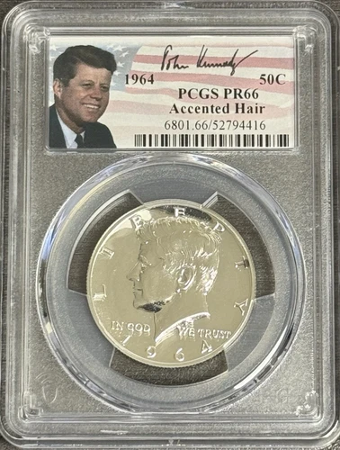 1964 Silver Proof Accented Hair Kennedy Half Dollar PCGS PR66 Portrait Label